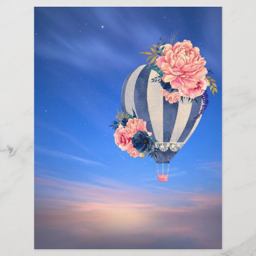 Hot air balloon floral on blue sky romantic