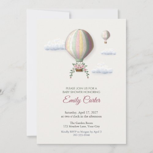 Hot Air Balloon Florals Baby Shower Invitation