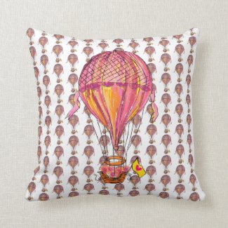 Hot Air Balloon Flowers Throw Pillow