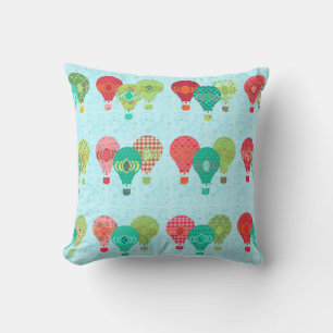 Hot Air Balloon Fun Vintage Pattern Illustration  Throw Pillow