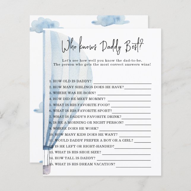 Hot air balloon -  Game Who knows DADDY best (Front/Back)