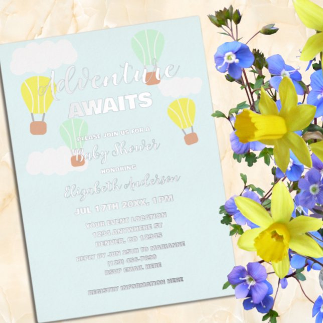 Hot Air Balloon Gender Neutral Baby Shower Foil Invitation (Creator Uploaded)