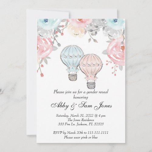 Hot Air Balloon Gender Reveal Invitation