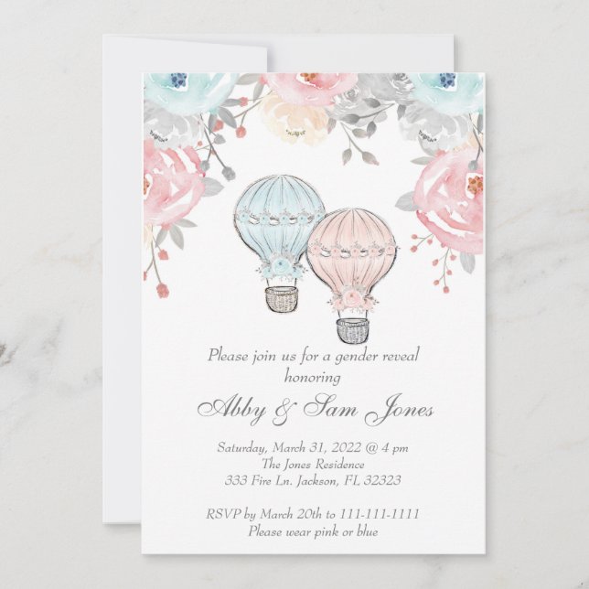 Hot Air Balloon Gender Reveal Invitation (Front)