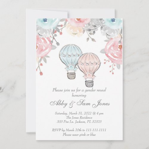 Hot Air Balloon Gender Reveal Invitation