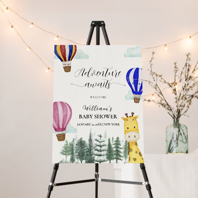 Hot Air Balloon Giraffe Baby Shower Welcome Sign (In Situ (Stand))