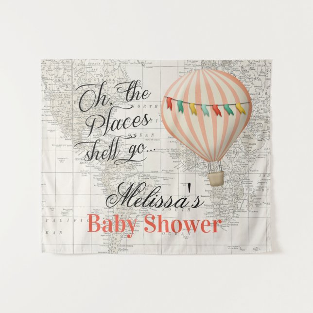 Hot Air Balloon Girl Baby Shower Backdrop (Front (Horizontal))