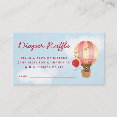 Hot Air Balloon Girl Baby Shower Diaper Raffle Enclosure Card