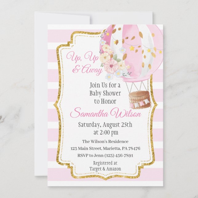 Hot Air Balloon Girl Baby Shower Invitation (Front)