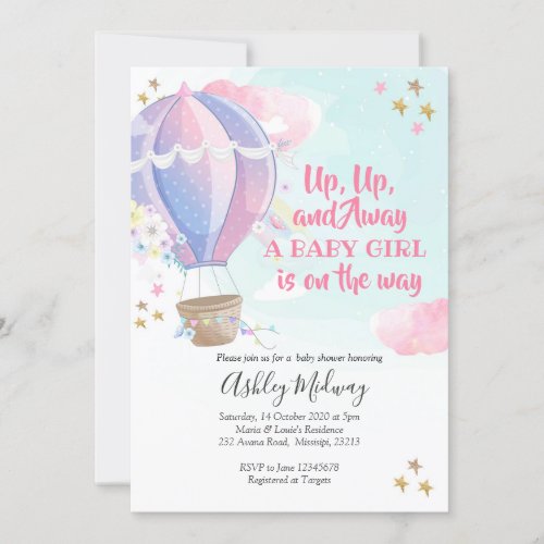 Hot Air Balloon Girl Baby Shower Invitation