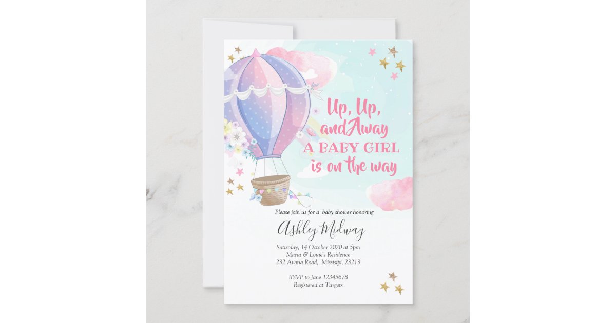 Hot Air Balloon Girl Baby Shower Invitation Zazzle