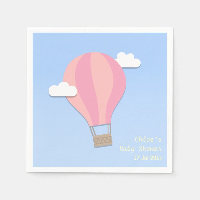 Hot Air Balloon, Girl Baby Shower Napkins (Front)