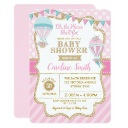 Hot Air Balloon Girl Baby Shower Party Invite
