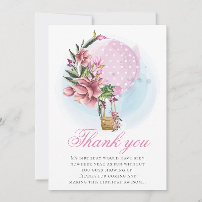 Hot Air Balloon Girl Birthday Thank you (Front)