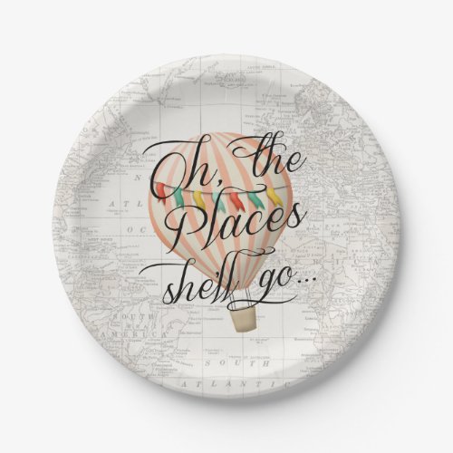 Hot Air Balloon Girl Map Oh the Places shell Go Paper Plates