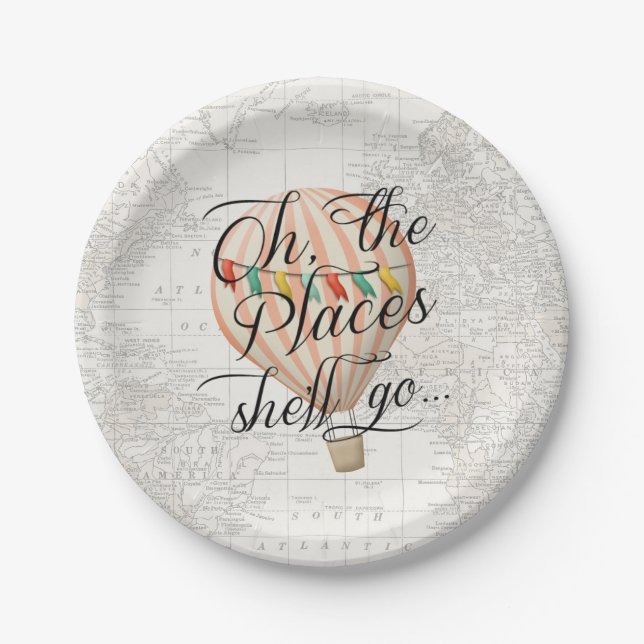 Hot Air Balloon Girl Map Oh the Places she'll Go Paper Plates (Front)