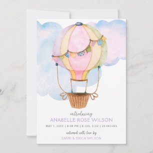 Hot Air Balloon Girl Photo Birth Announcement