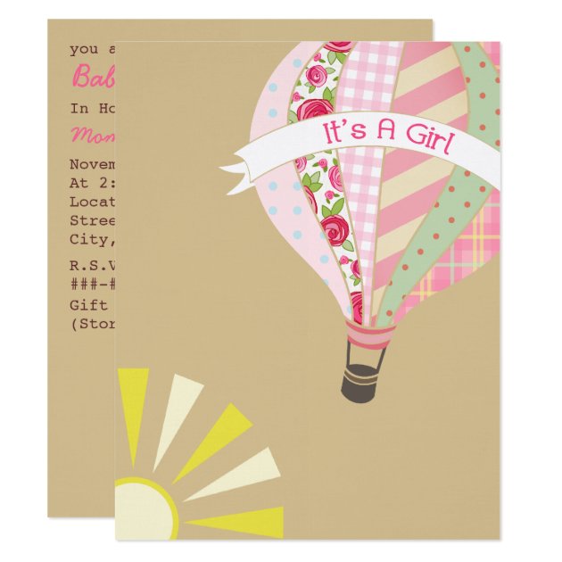 Hot Air Balloon Girly Baby Shower Invitation