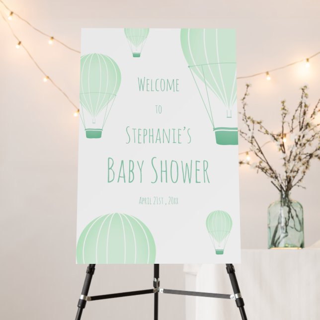 Hot Air Balloon Green Baby Shower Welcome Foam Board (In Situ (Stand))