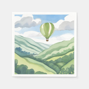Hot Air Balloon   Green Watercolor Landscape Napkins
