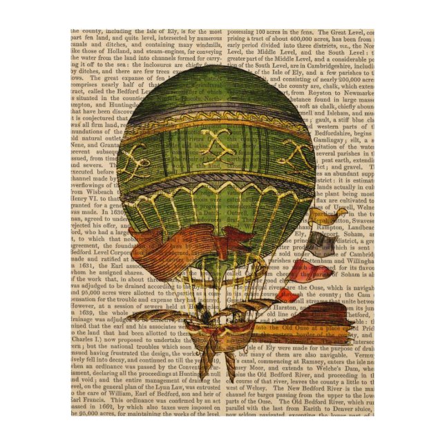 Hot Air Balloon Green Wood Wall Decor (Front)