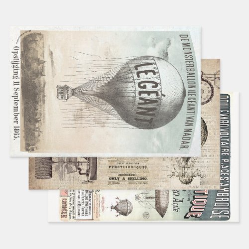 HOT AIR BALLOON HEAVY WEIGHT DECOUPAGE WRAPPING PAPER SHEETS