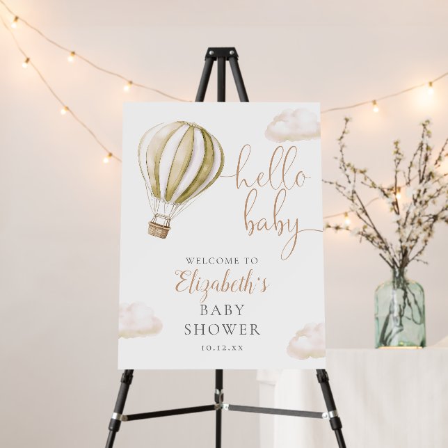 Hot Air Balloon Hello Baby Shower Welcome Sign (In Situ (Stand))