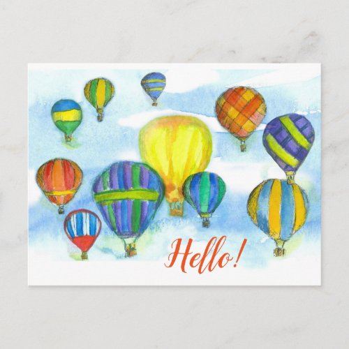 Hot Air Balloon Hello Greetings Postcard