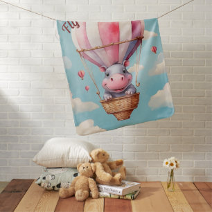 Hot Air Balloon Hippo Baby Blanket