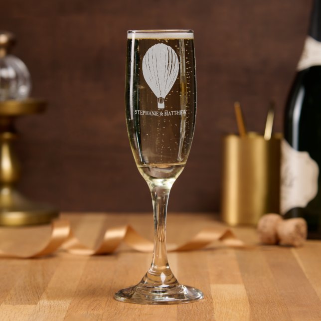 Hot Air Balloon Illustration Personalized Etched Champagne Flute (Party)