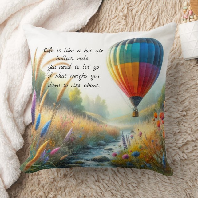 Hot Air Balloon Inspiration Quote Throw Pillow (Blanket)