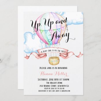 Hot Air Balloon Invitation Baby Girl Shower by SugSpc_Invitations at Zazzle