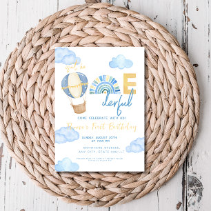 Hot Air Balloon Isn't he Onederful 1st Birthday Invitation