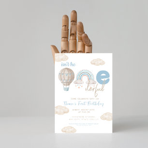 Hot Air balloon Isn't he rainbow 1st Birthday Invitation