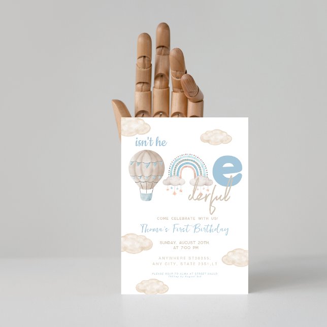 Hot Air balloon Isn't he rainbow 1st Birthday  Invitation (Creator Uploaded)