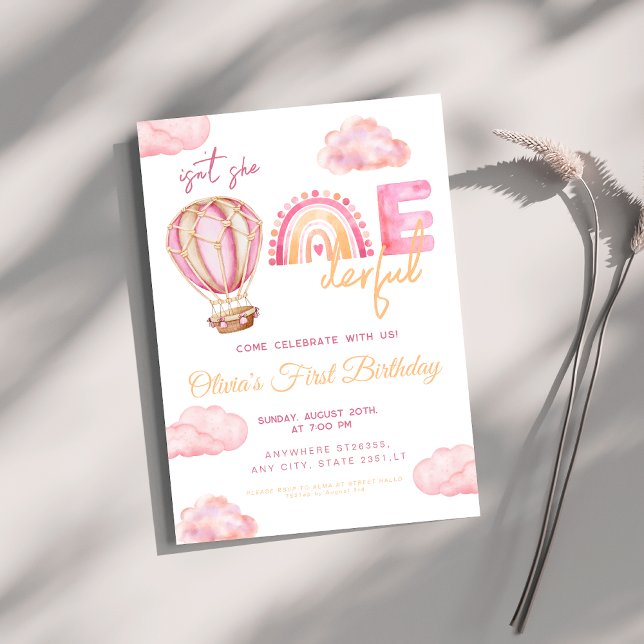 Hot Air Balloon Isn't She Onederful 1st Birthday  Invitation (Creator Uploaded)