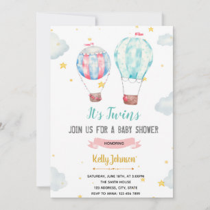 Hot air balloon it's twins shower invitation