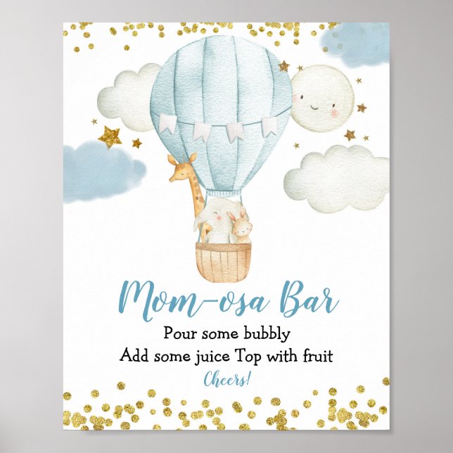 Hot Air Balloon jungle animal Girl Momosa Bar Sign (Front)