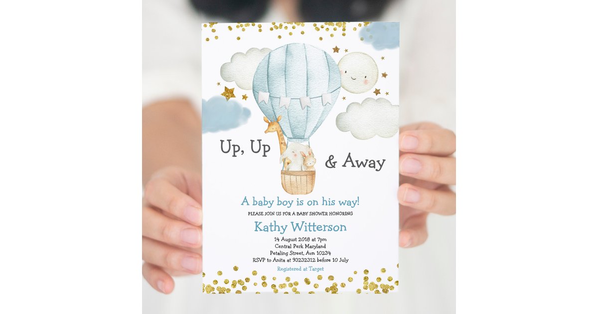 Hot Air Balloon jungle animals Boy Baby Shower Inv Invitation | Zazzle