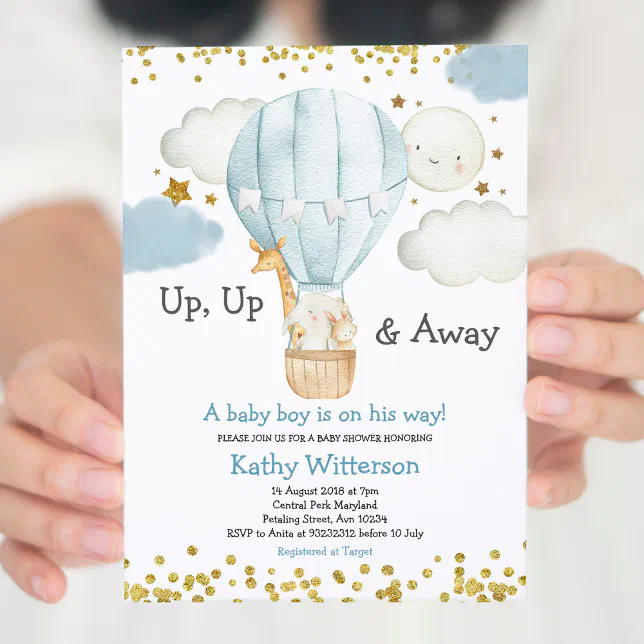 Hot Air Balloon jungle animals Boy Baby Shower Inv Invitation | Zazzle