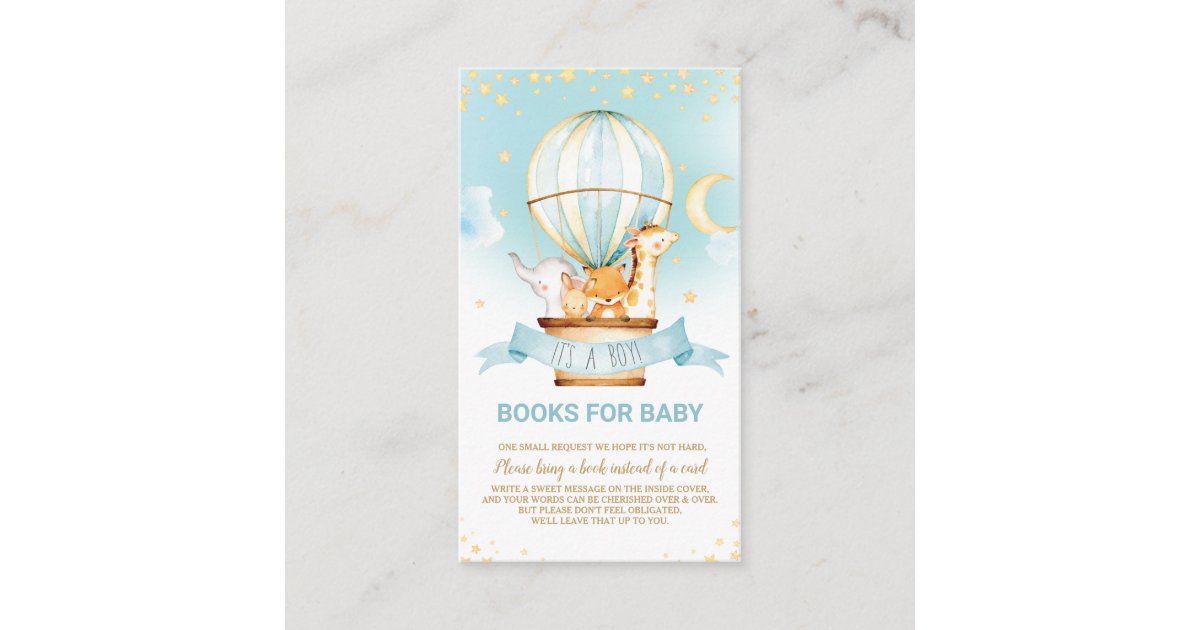 Hot Air Balloon Jungle Animals Boy Bring a Book Enclosure Card | Zazzle