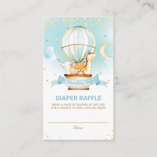 Hot Air Balloon Jungle Animals Boy Diaper Raffle Enclosure Card (Front)