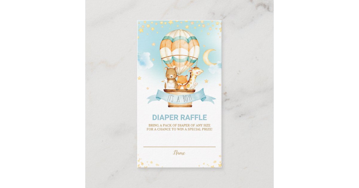 Hot Air Balloon Jungle Animals Boy Diaper Raffle Enclosure Card | Zazzle