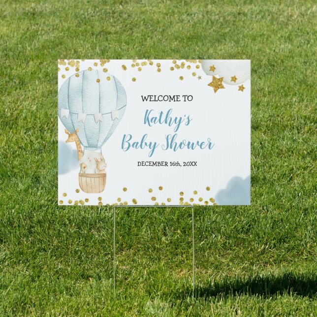Hot Air Balloon Jungle Baby Shower Banner Sign (Insitu)