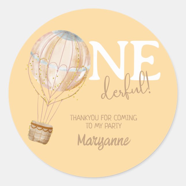 Hot Air Balloon Kids Birthday Thankyou Sticker (Front)