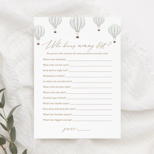 Hot Air Balloon Knows Mommy Best Baby Shower Game Invitation