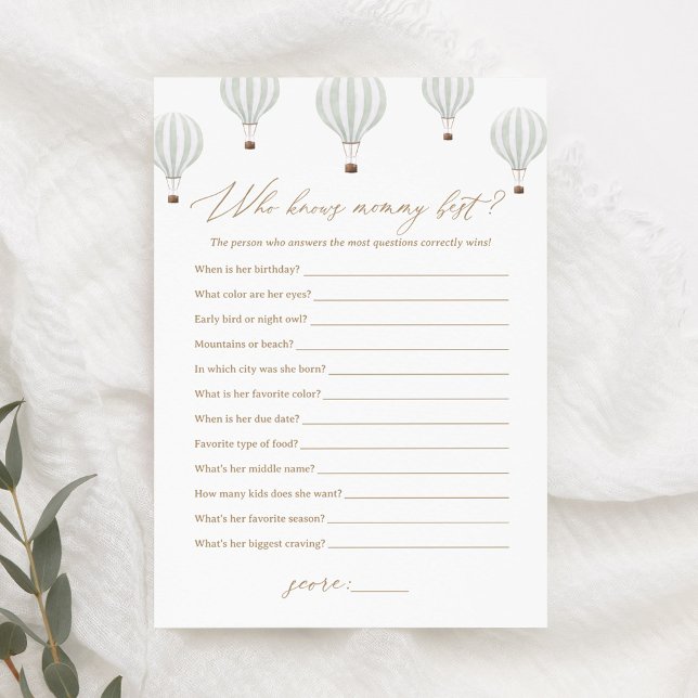 Hot Air Balloon Knows Mommy Best Baby Shower Game Invitation (Creator Uploaded)
