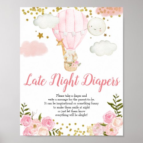 Hot air balloon Late Night Diapers Baby Shower Poster