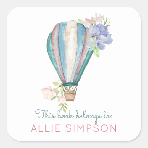 Hot Air Balloon Library Bookplate Sticker