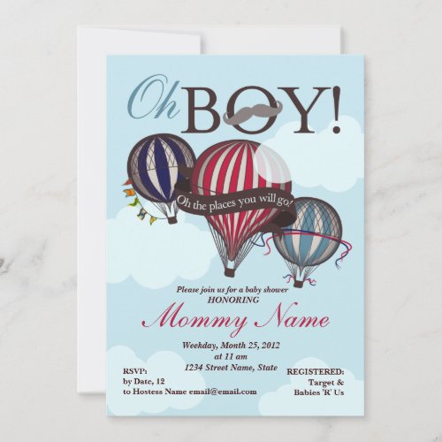 Hot Air Balloon Lil Man Shower Invitation